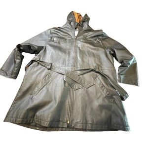 G III Leather Vintage Hooded, Belted Coat - plus Sz‎ 18/20